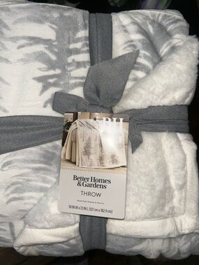 Better Homes And Gardens Gray and White Plush Reversible Throw